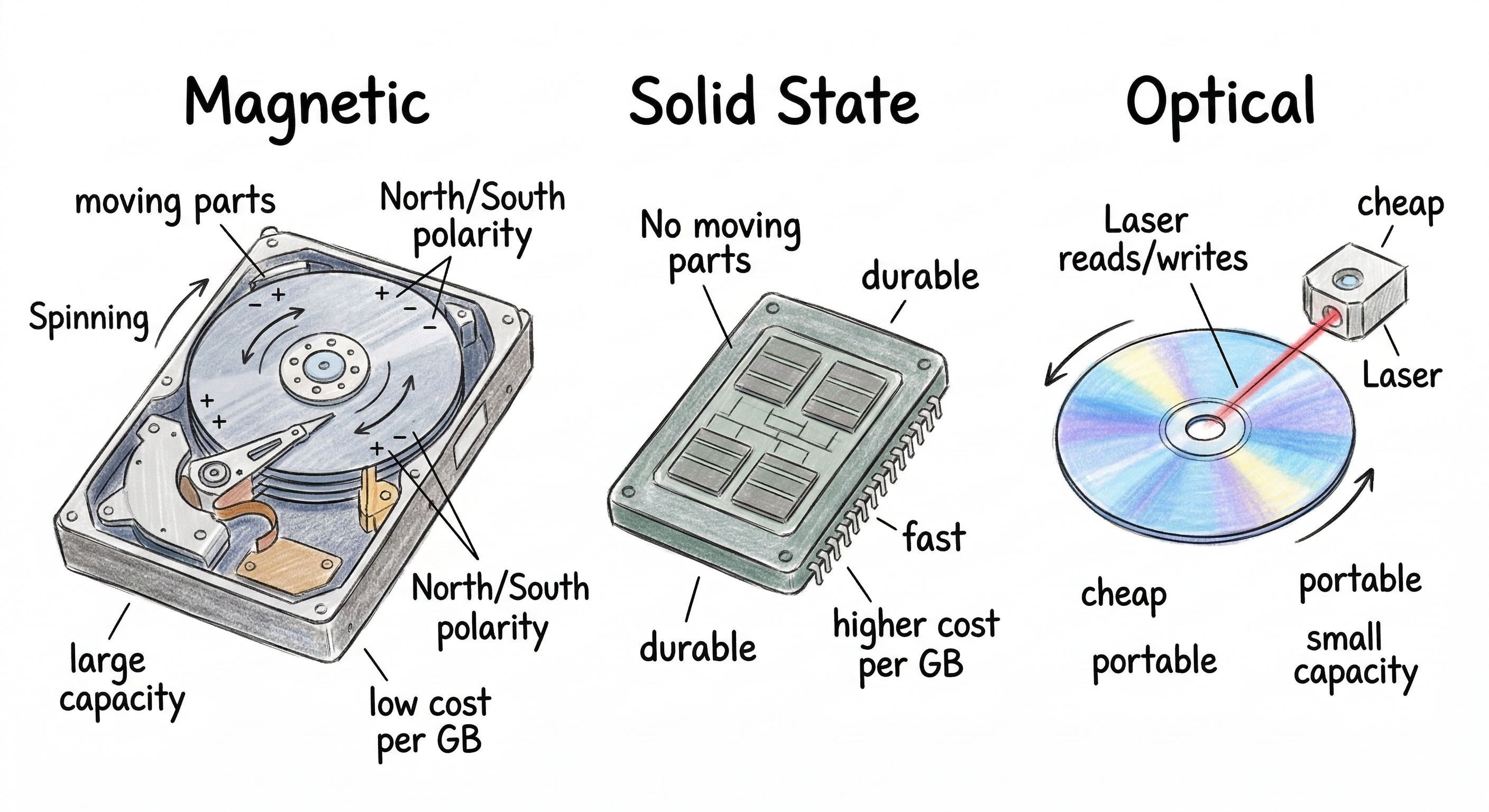 Optical Storage Types Secondary storage types | 1.2 Memory and Storage | OCR GCSE | Smash ...